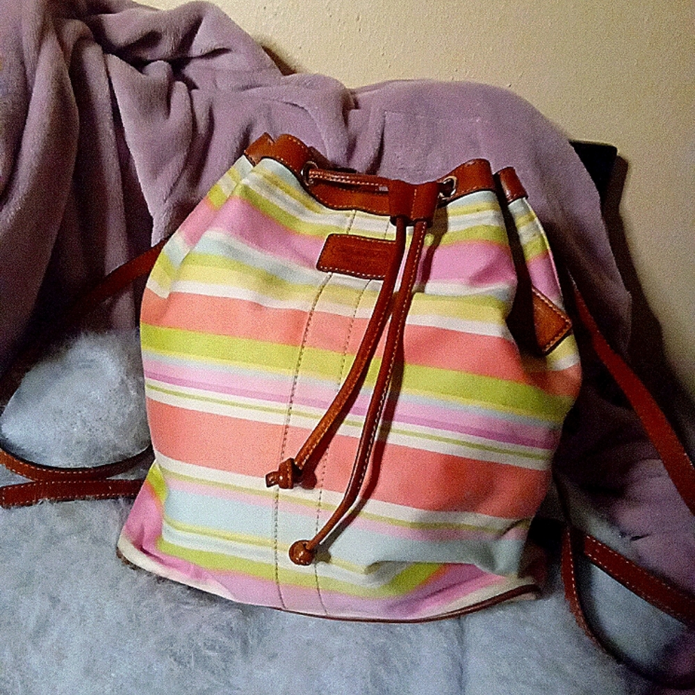 Coach Pastel Stripped drawstring Backpack model F13554